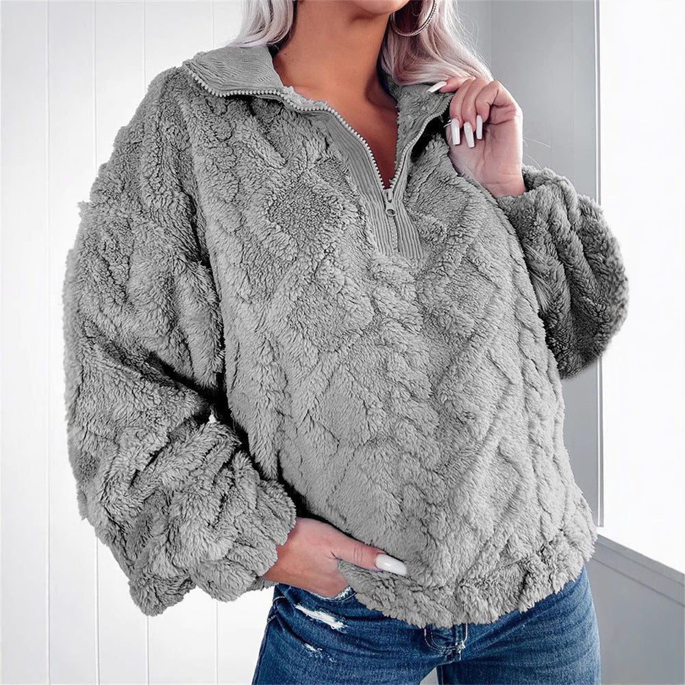 Quarter-Zip Stand Collar Fleece Pullover for Women - View 6