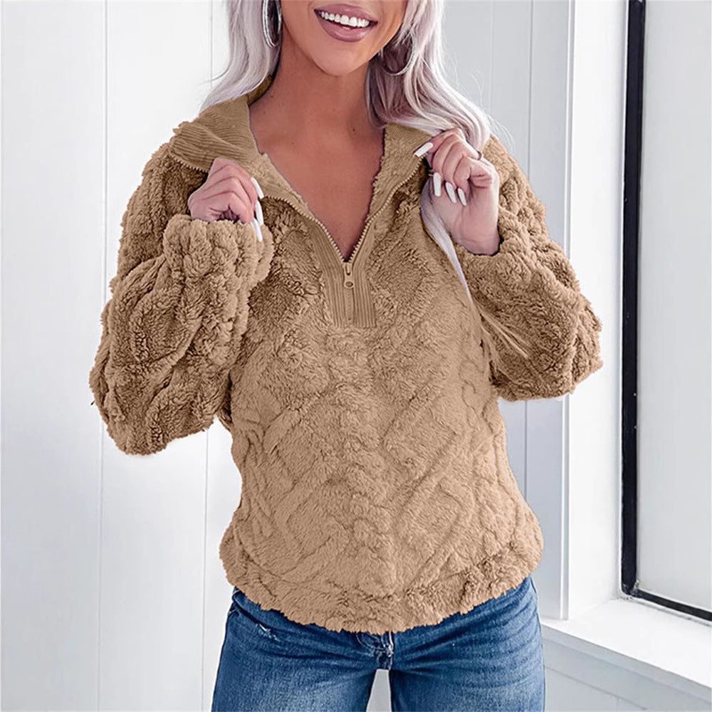 Quarter-Zip Stand Collar Fleece Pullover for Women - View 7