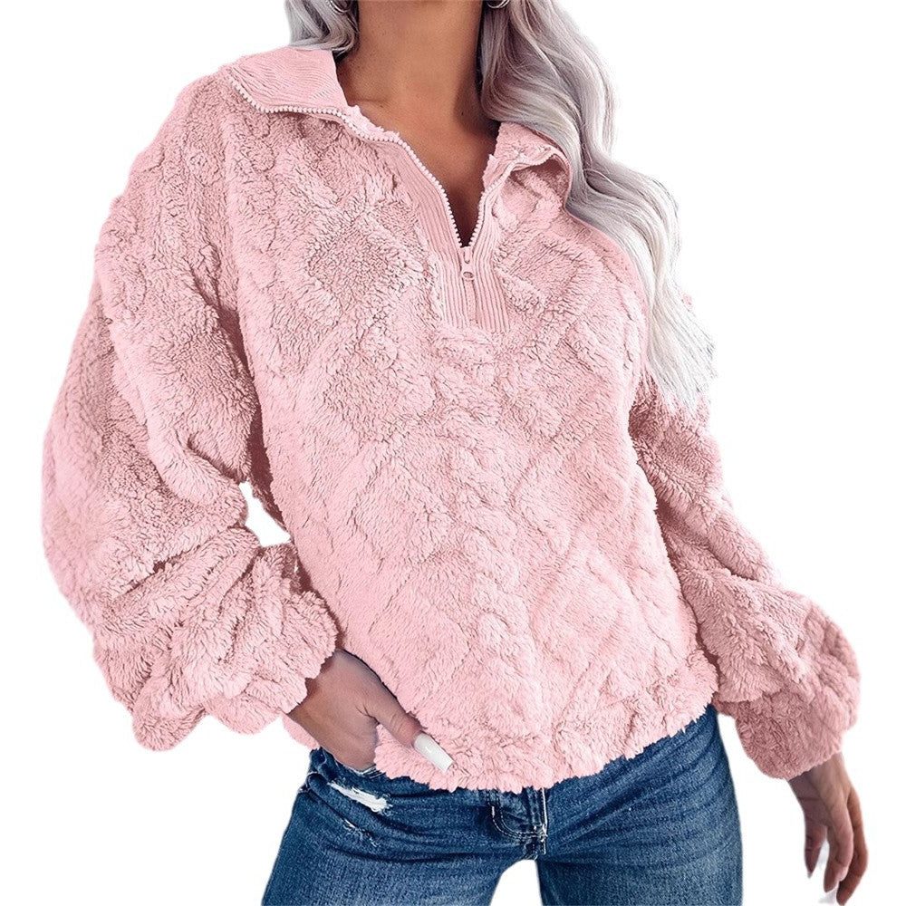 Quarter-Zip Stand Collar Fleece Pullover for Women - View 8