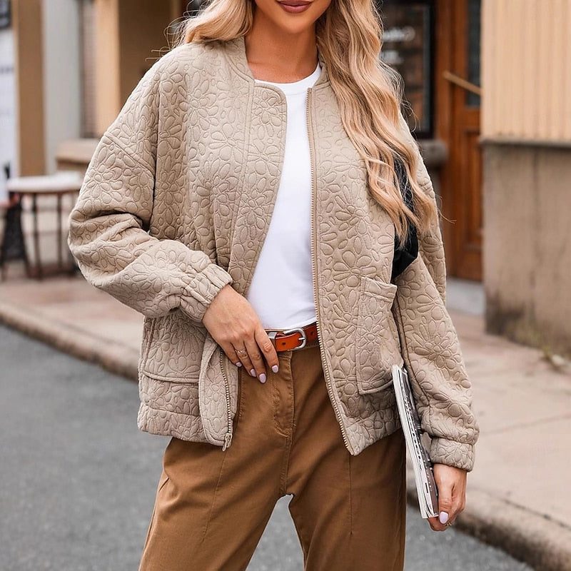 Quilted Floral Bomber Jacket for Women