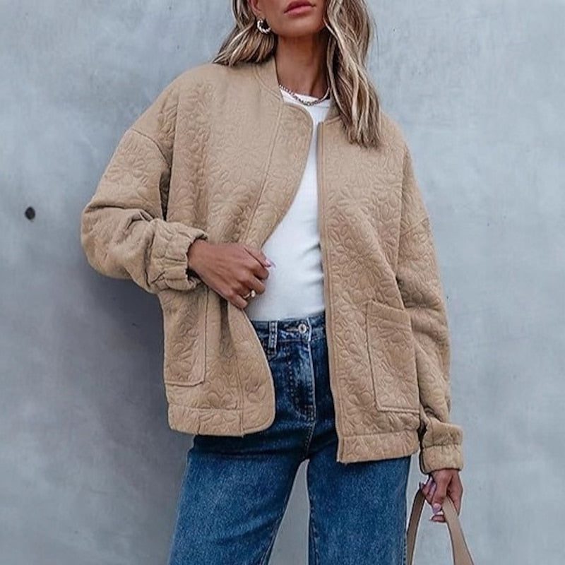 Quilted Floral Bomber Jacket for Women