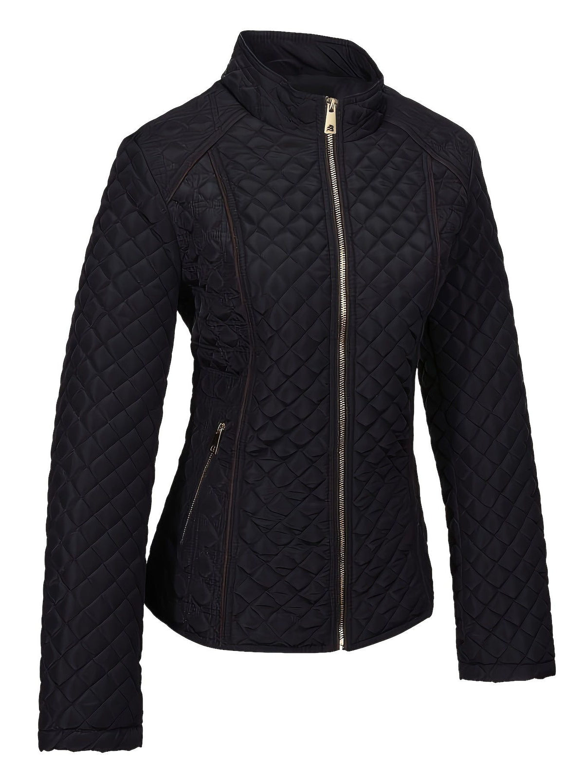 Quilted Stand Collar Zip-Up Jacket for Women - View 3