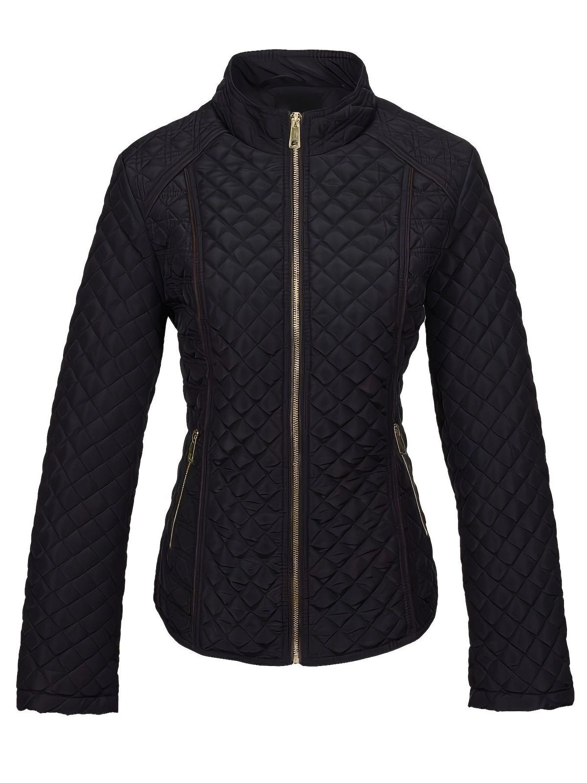 Quilted Stand Collar Zip-Up Jacket for Women - View 4