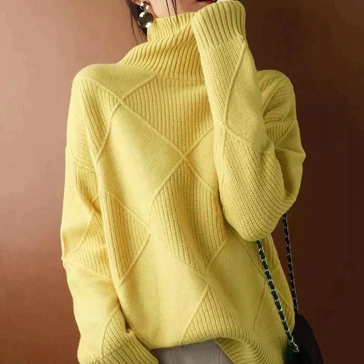 Quilted Turtleneck Sweater for Women - Gelb