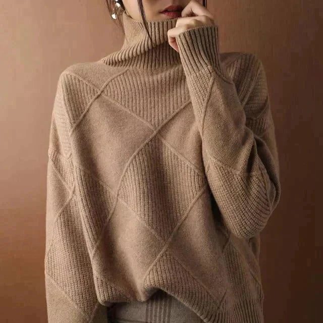 Quilted Turtleneck Sweater for Women - Braun