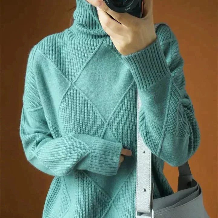 Quilted Turtleneck Sweater for Women - Blau
