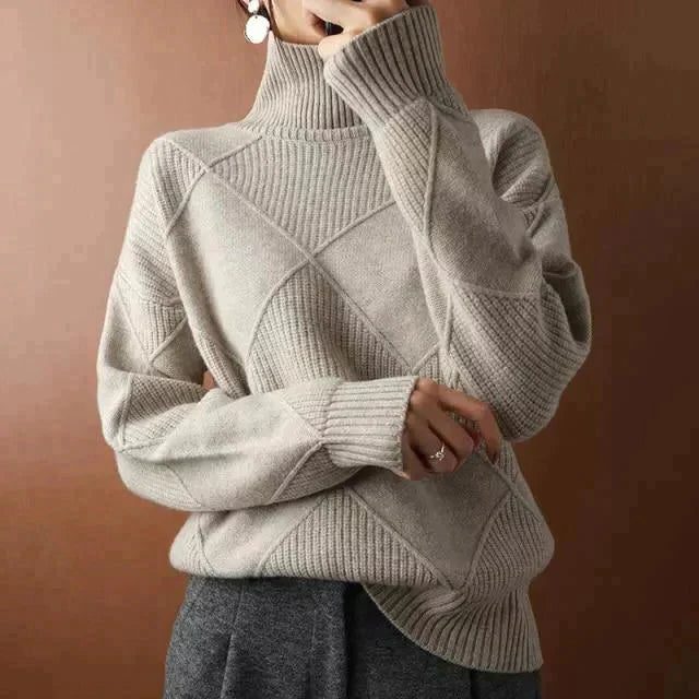 Quilted Turtleneck Sweater for Women - Grau