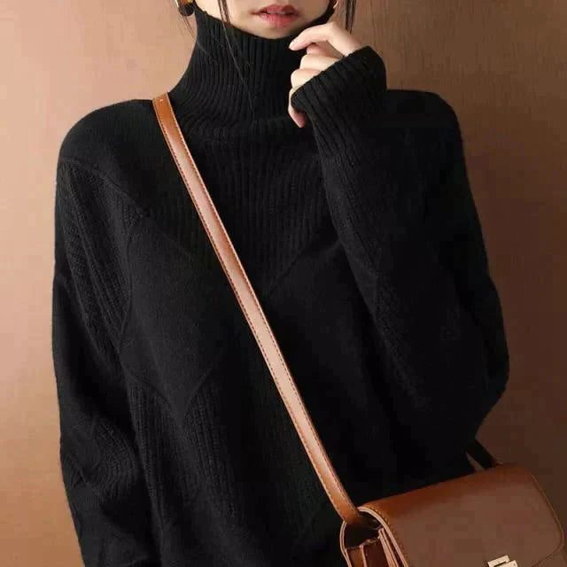 Quilted Turtleneck Sweater for Women - Schwarz