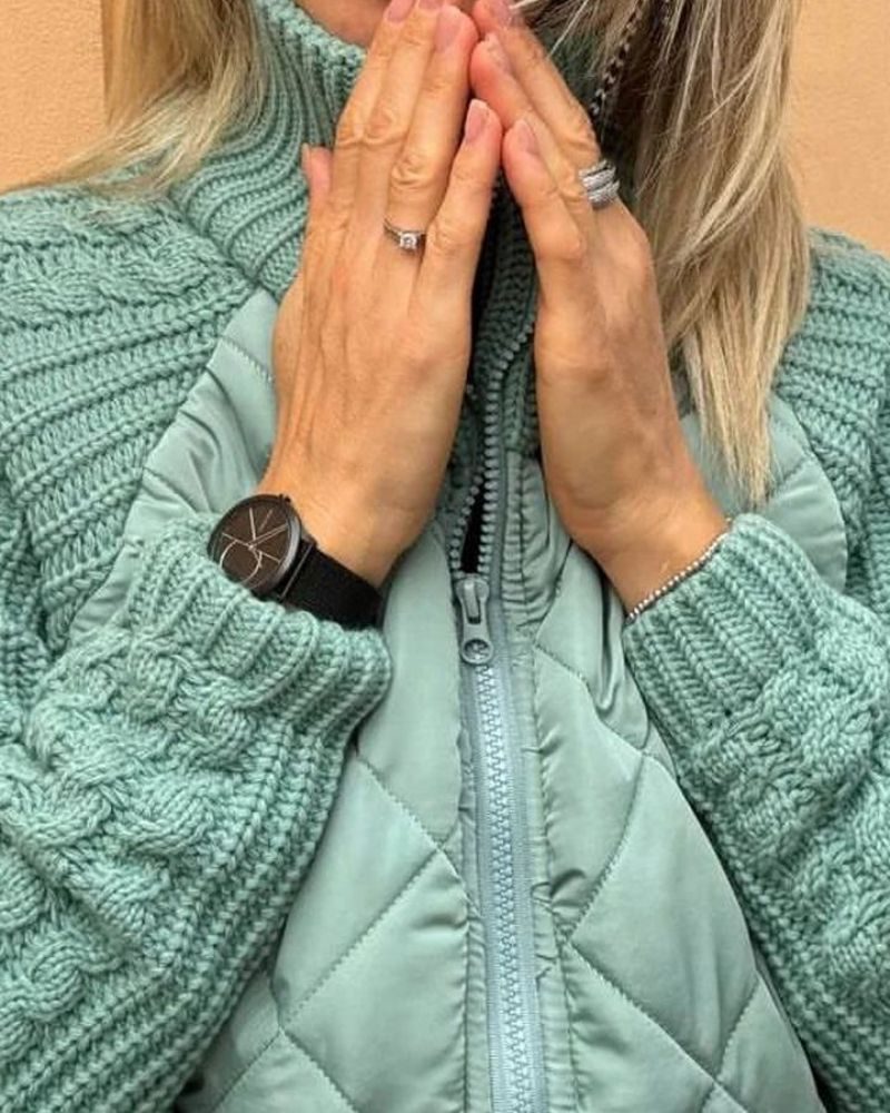 Quilted Zip-Up Jacket with Knit Sleeves for Women - View 8