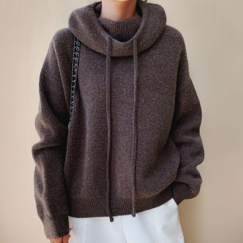 Relaxed Fit Cowl Neck Hoodie for Women - Grey