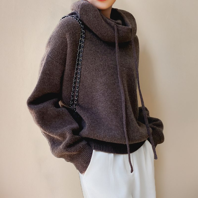 Relaxed Fit Cowl Neck Hoodie for Women - View 4