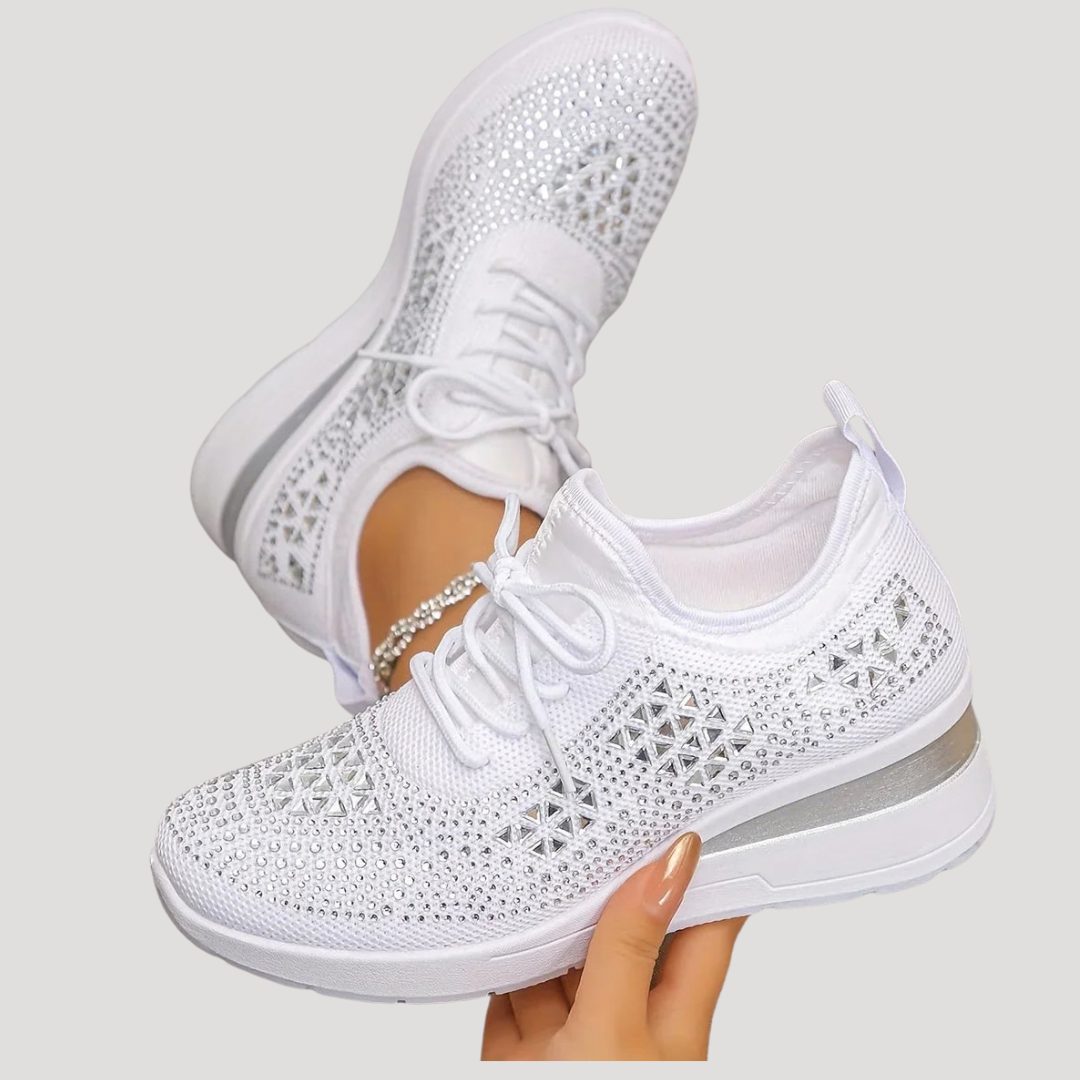 Rhinestone Platform Lace-Up Sneakers for Women