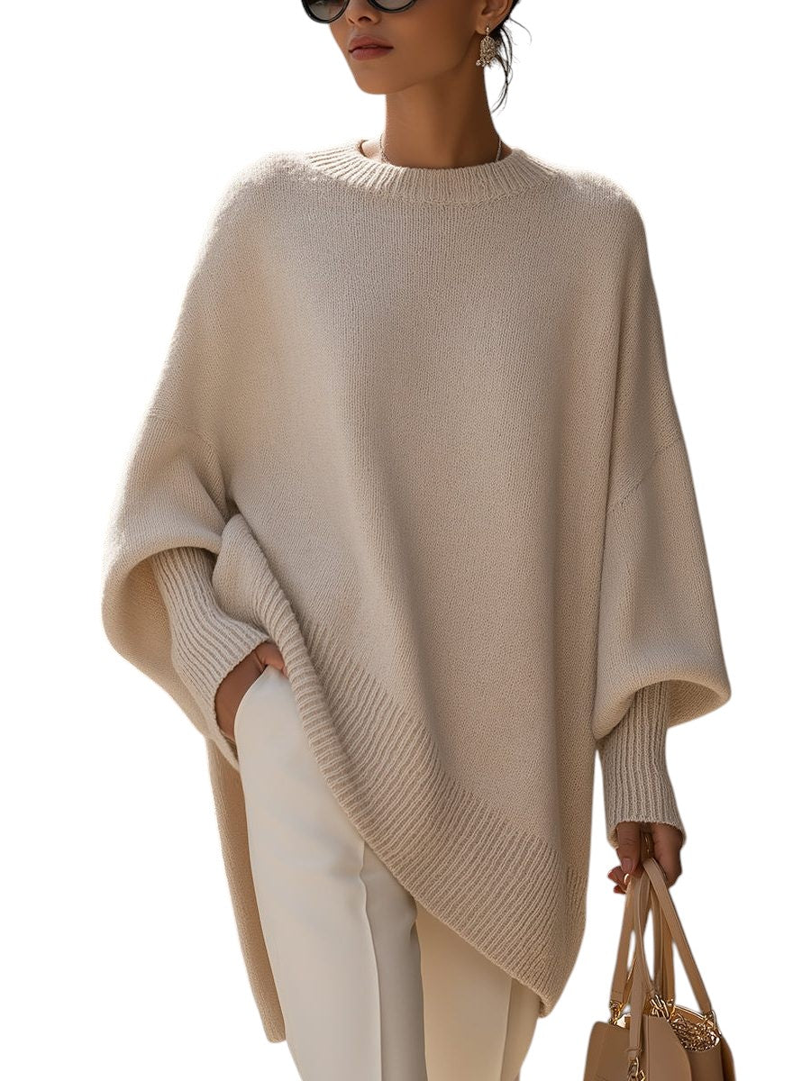 Ribbed Knit Asymmetric Longline Pullover for Women