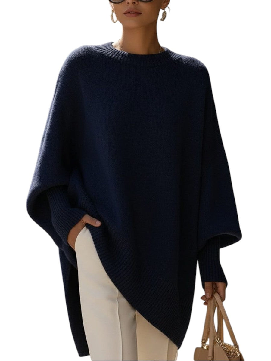 Ribbed Knit Asymmetric Longline Pullover for Women