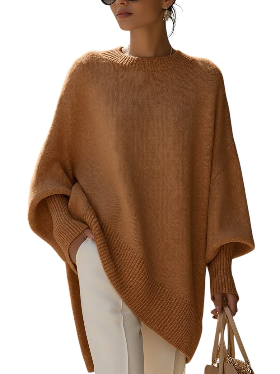 Ribbed Knit Asymmetric Longline Pullover for Women