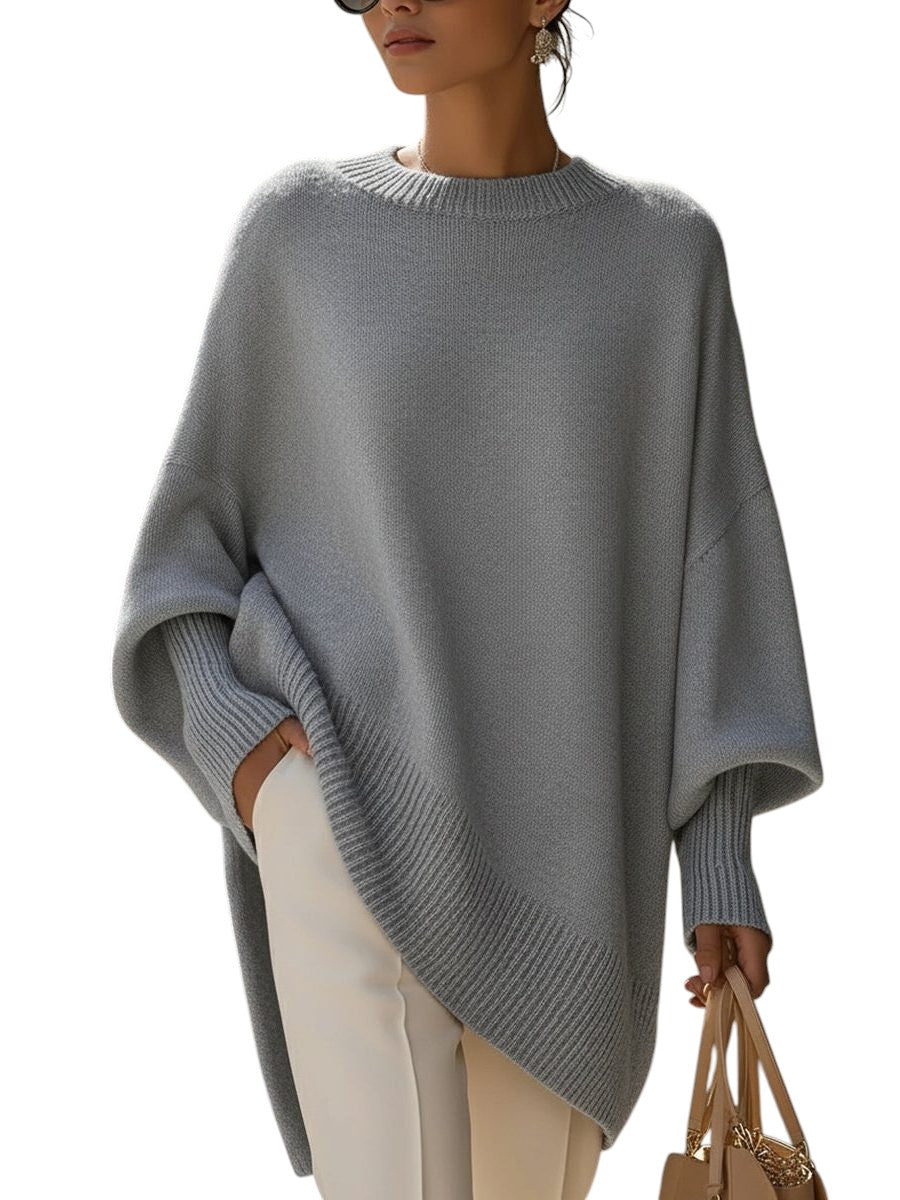 Ribbed Knit Asymmetric Longline Pullover for Women