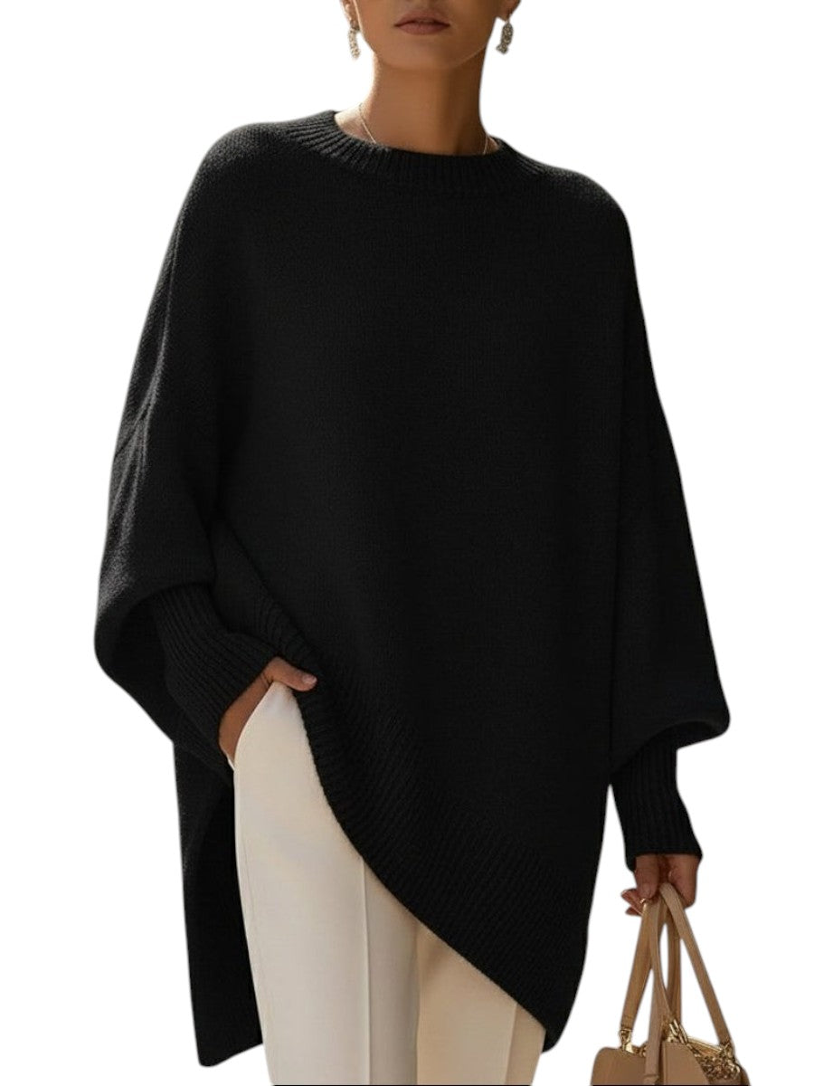 Ribbed Knit Asymmetric Longline Pullover for Women