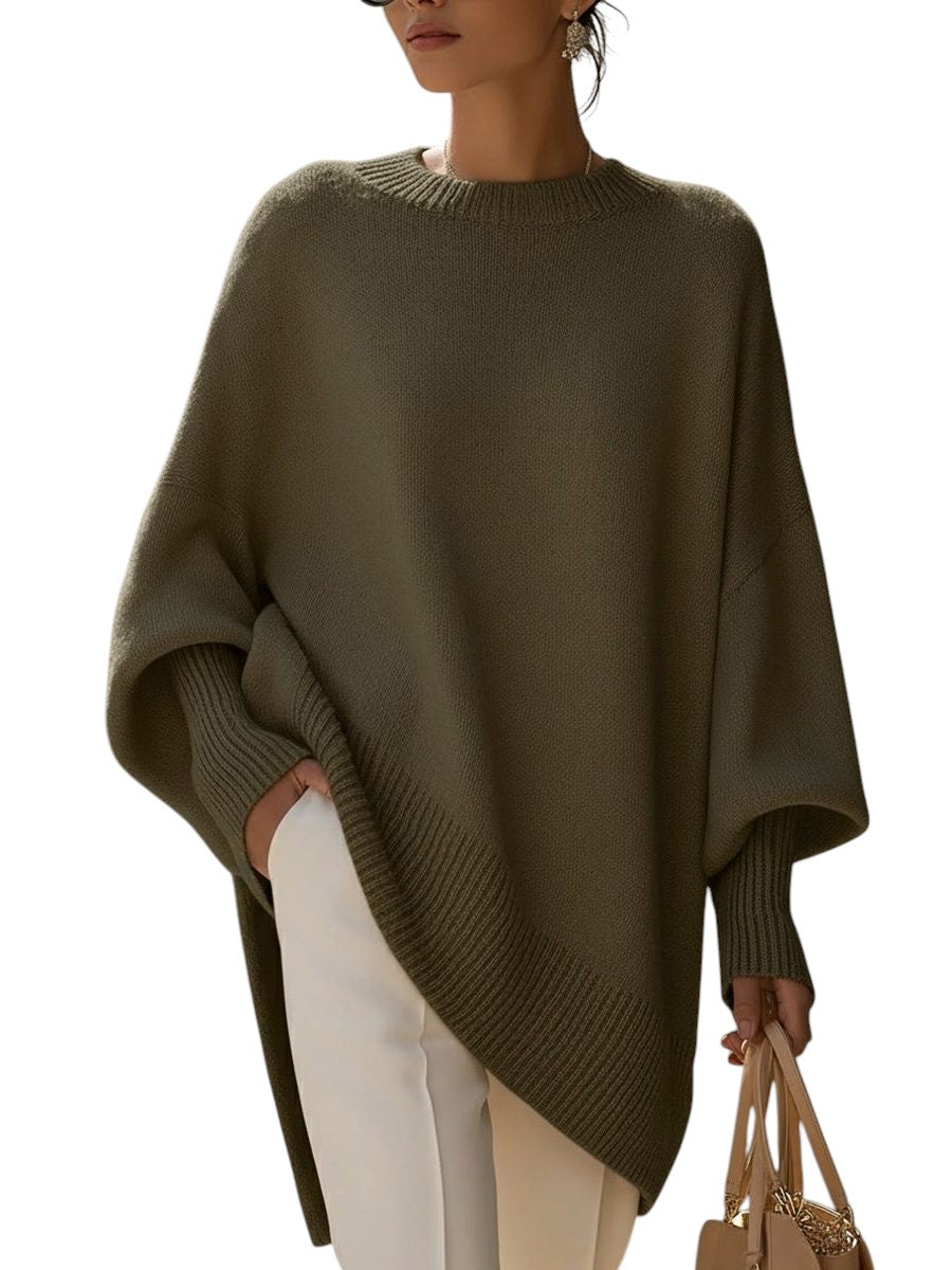 Ribbed Knit Asymmetric Longline Pullover for Women