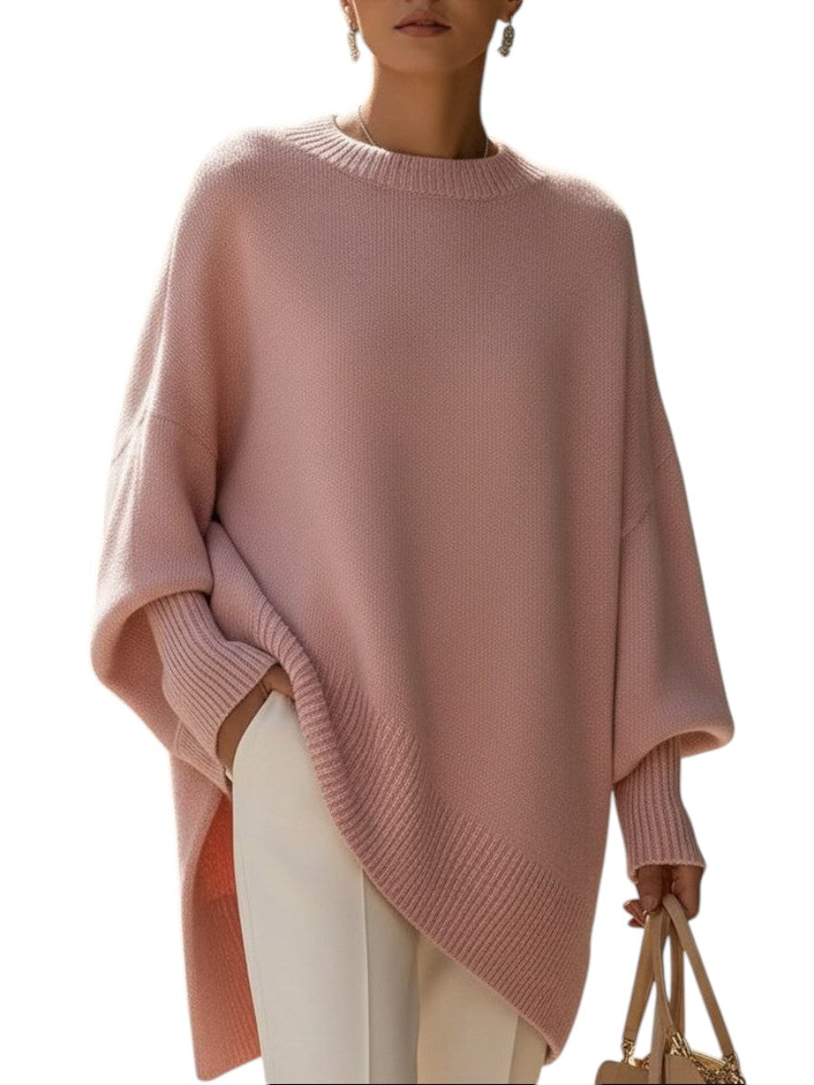 Ribbed Knit Asymmetric Longline Pullover for Women