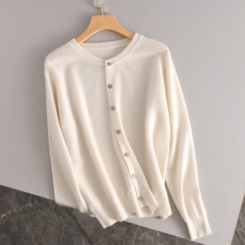 Ribbed Knit Button-Down Cardigan for Women - White