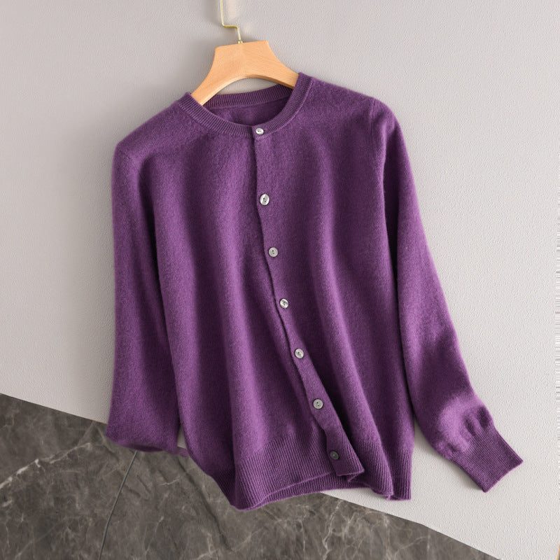 Ribbed Knit Button-Down Cardigan for Women - Violet