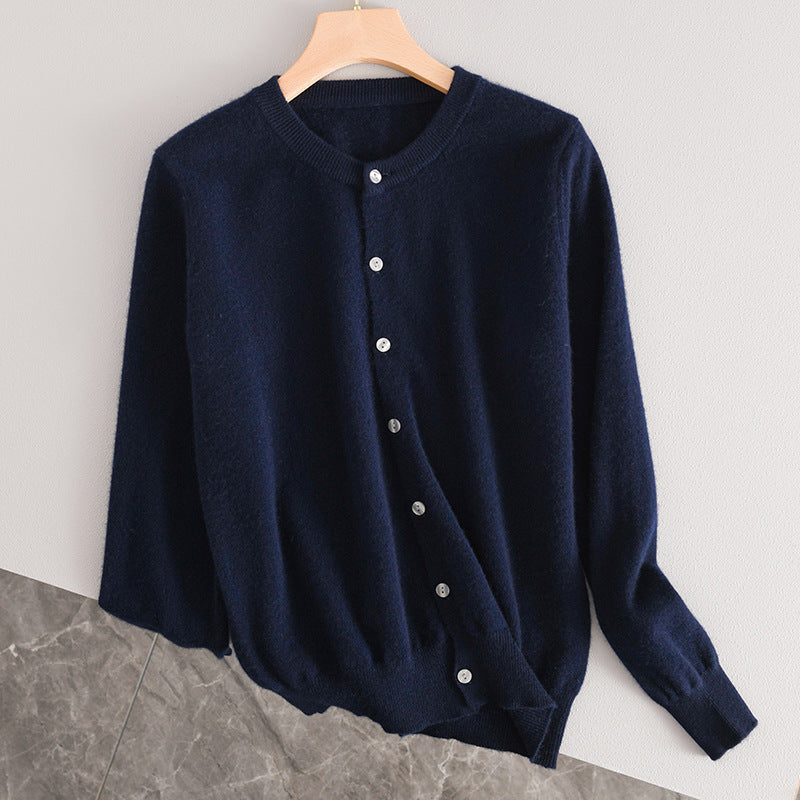 Ribbed Knit Button-Down Cardigan for Women - Navy Blue
