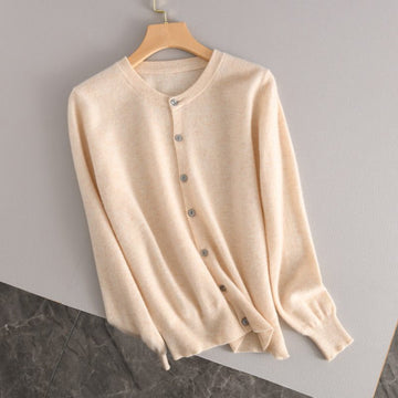 Ribbed Knit Button-Down Cardigan for Women - Beige