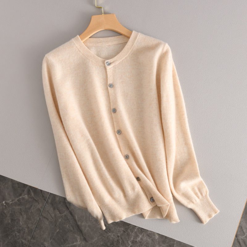 Ribbed Knit Button-Down Cardigan for Women - Beige