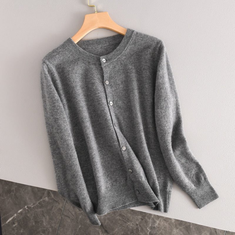 Ribbed Knit Button-Down Cardigan for Women - Medium Gray