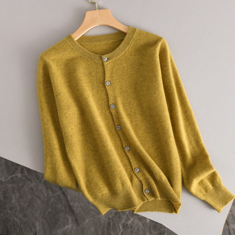 Ribbed Knit Button-Down Cardigan for Women - Mustard Yellow