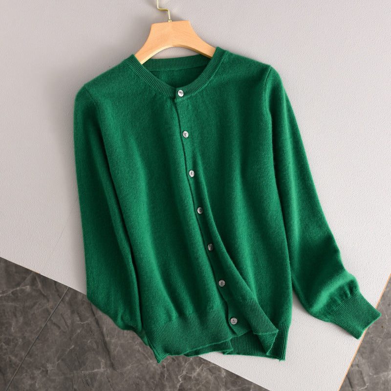 Ribbed Knit Button-Down Cardigan for Women - Green