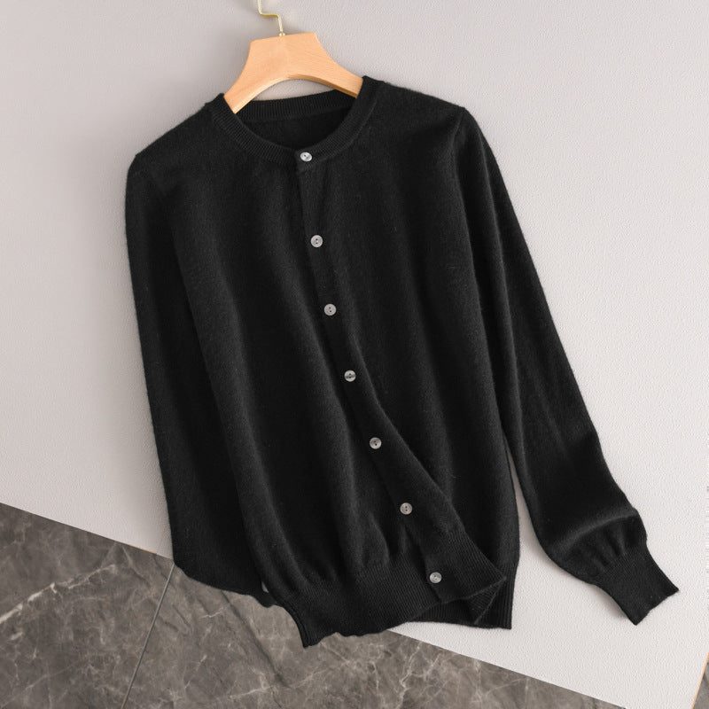 Ribbed Knit Button-Down Cardigan for Women - Black