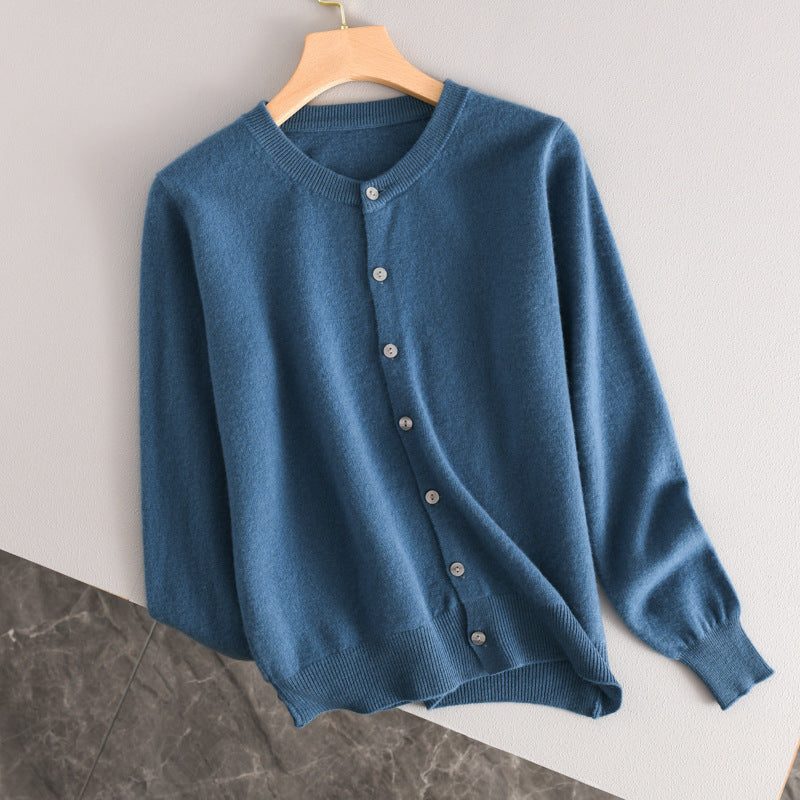 Ribbed Knit Button-Down Cardigan for Women - Mist Blue