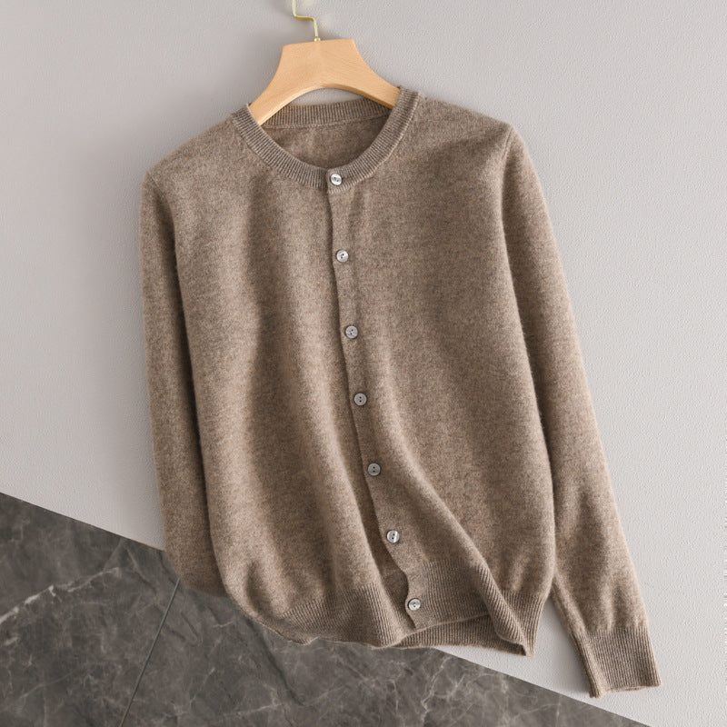 Ribbed Knit Button-Down Cardigan for Women - Camel Brown