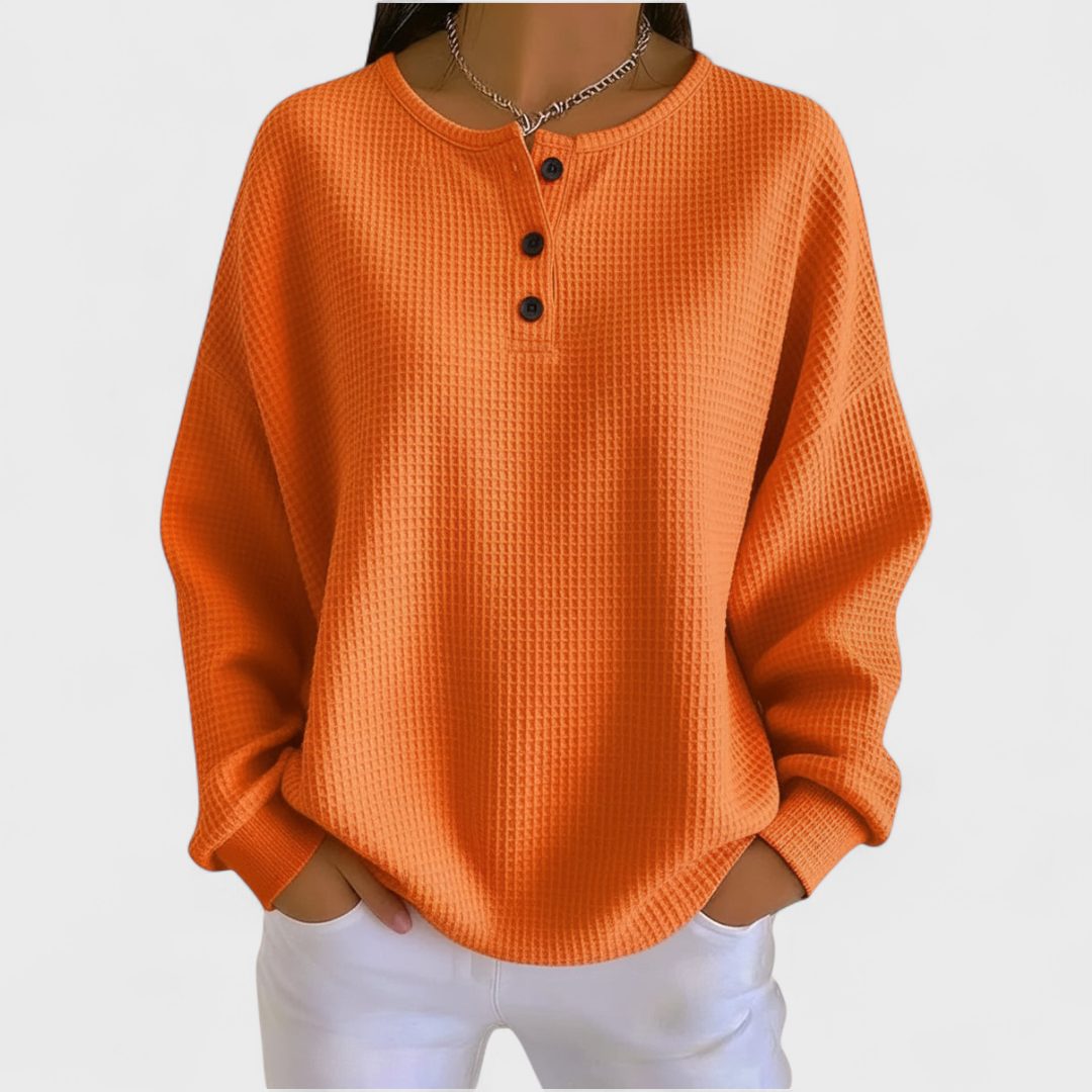 Ribbed Knit Button-Up Pullover for Women