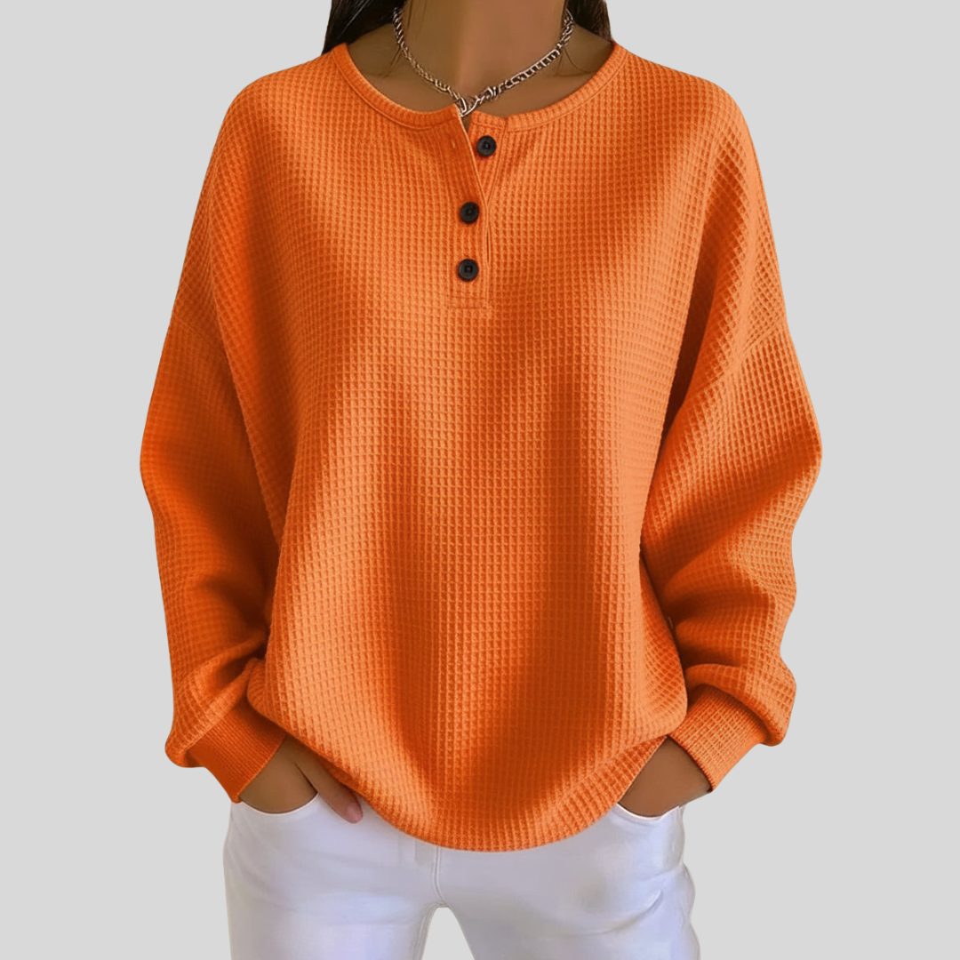 Ribbed Knit Button-Up Sweatshirt for Women