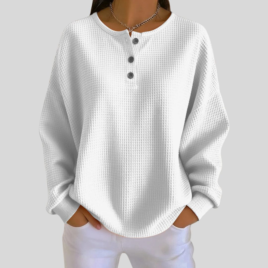 Ribbed Knit Button-Up Sweatshirt for Women