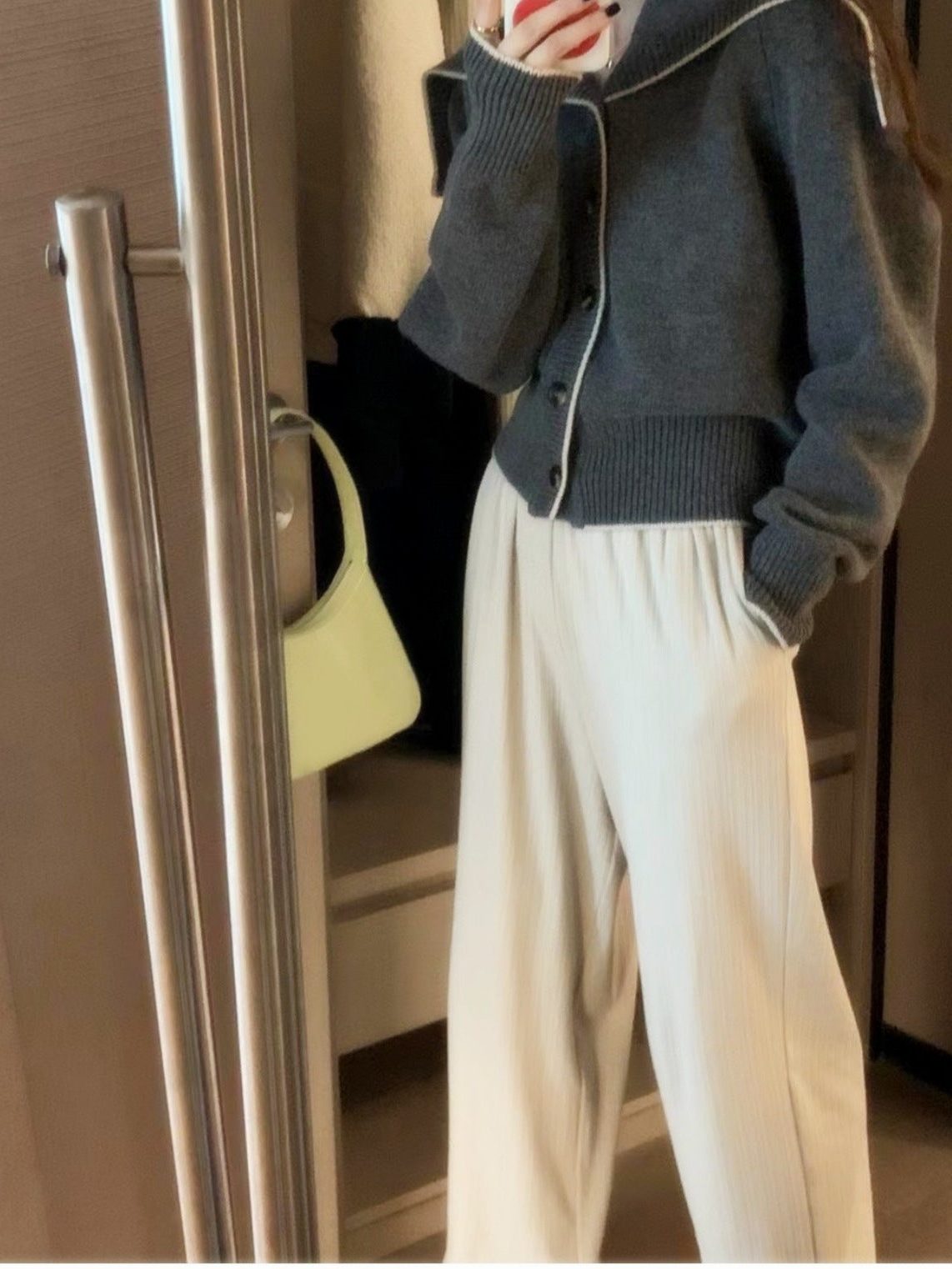 Ribbed Knit Cardigan with Oversized Sailor Collar for Women - View 3