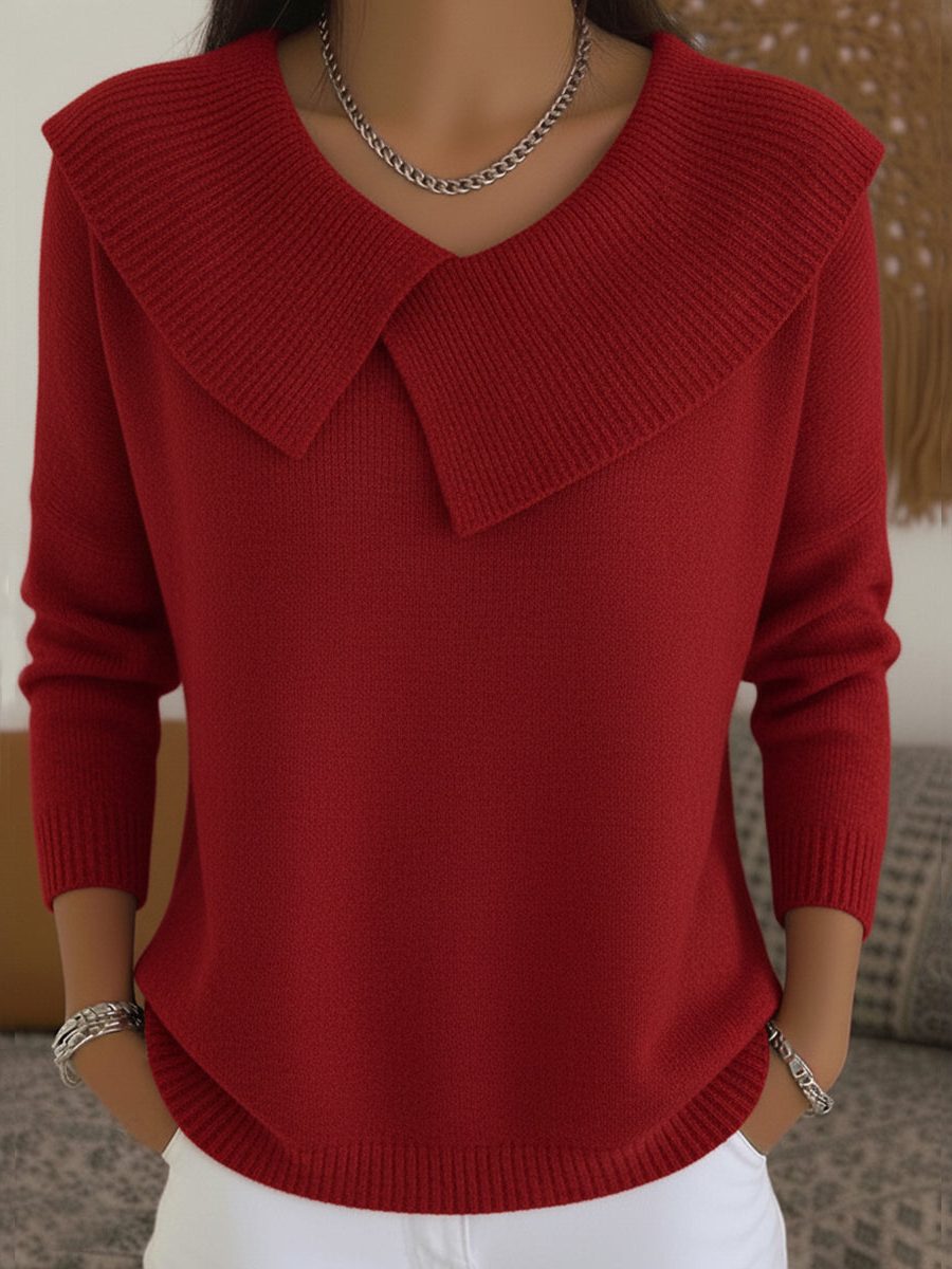 Ribbed Knit Collared Pullover for Women