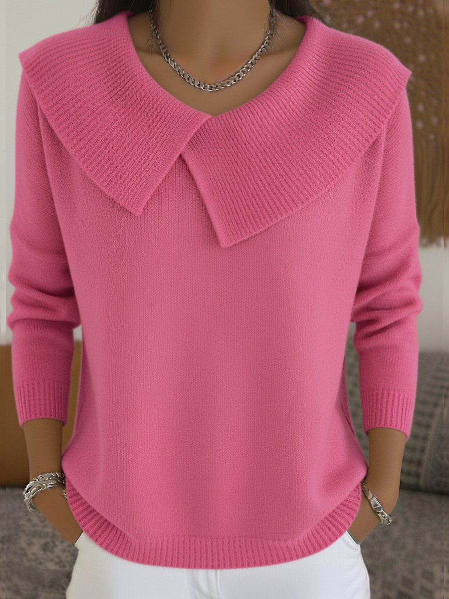 Ribbed Knit Collared Pullover for Women