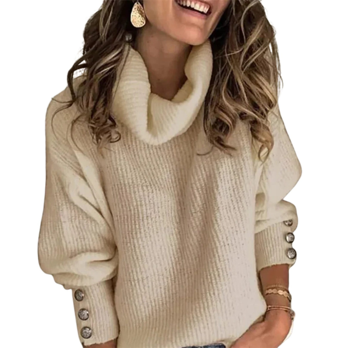 Ribbed Knit Cowl Neck Sweater for Women - View 7