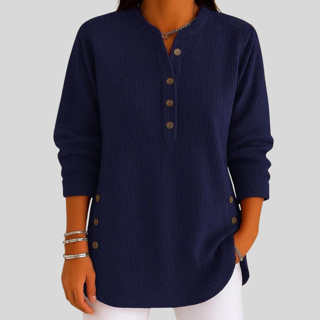 Ribbed Knit Crew Neck Pullover for Women - Dark Blue