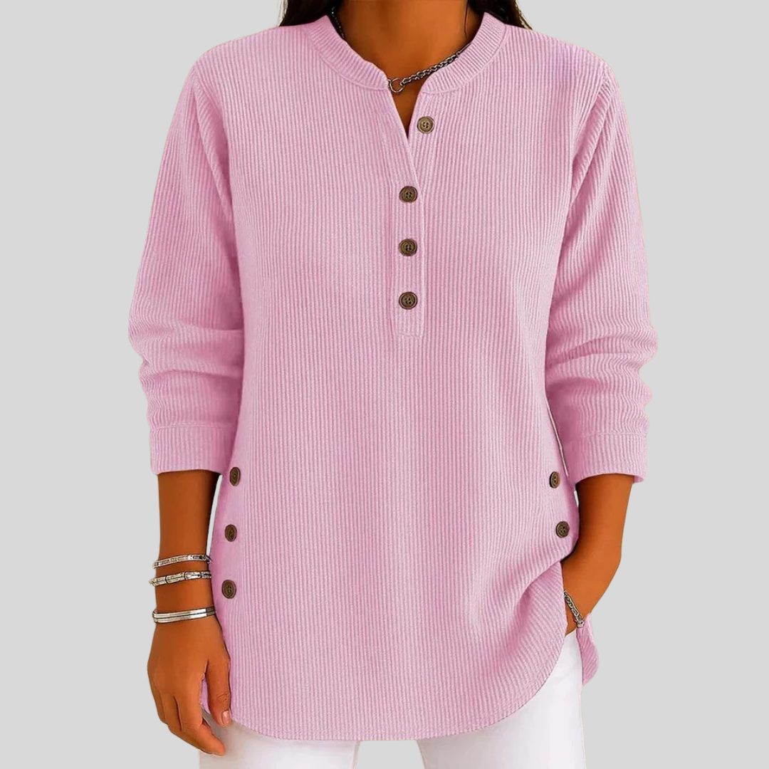 Ribbed Knit Crew Neck Pullover for Women - Pink