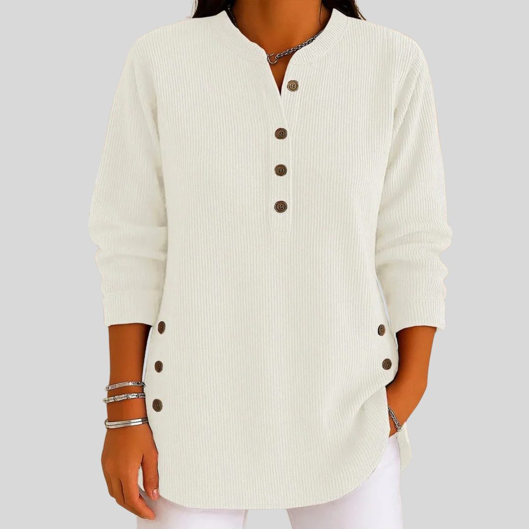 Ribbed Knit Crew Neck Pullover for Women - White
