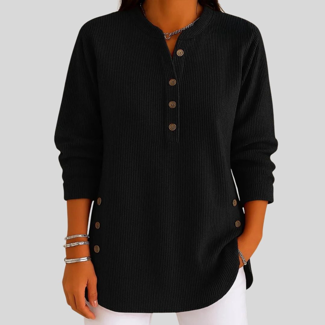 Ribbed Knit Crew Neck Pullover for Women - Black