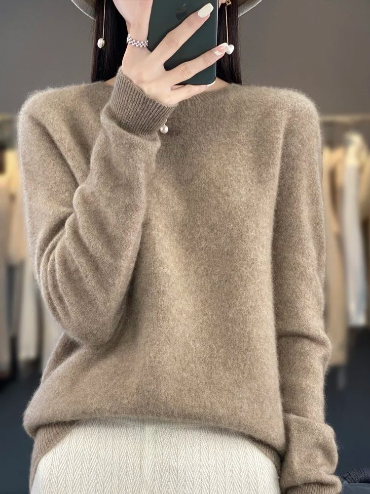 Ribbed Knit Crew Neck Sweater for Women