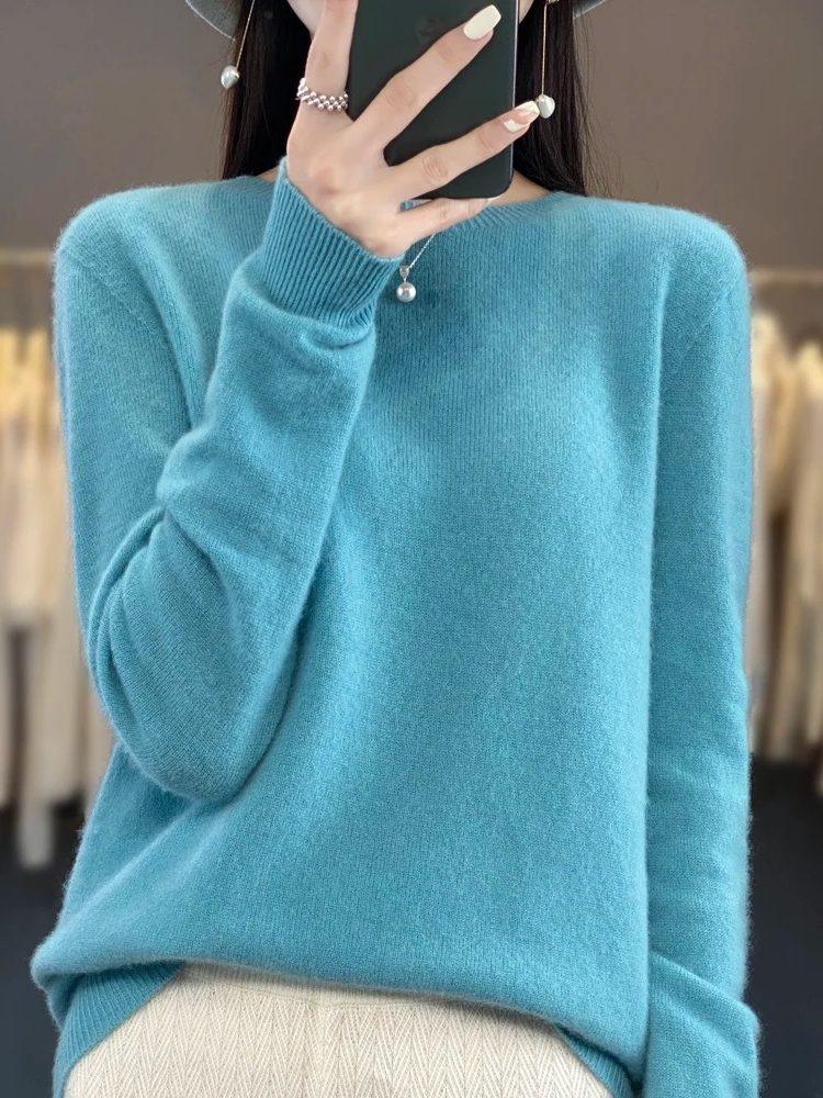 Ribbed Knit Crew Neck Sweater for Women