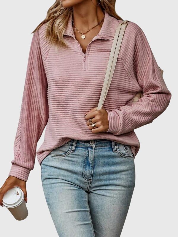 Ribbed Knit Half-Zip Pullover for Women