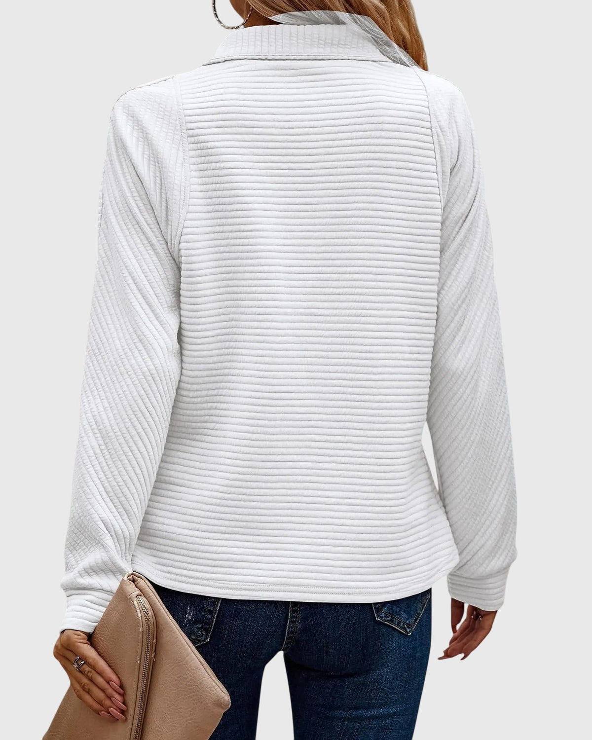 Ribbed Knit Half-Zip Pullover for Women - View 10