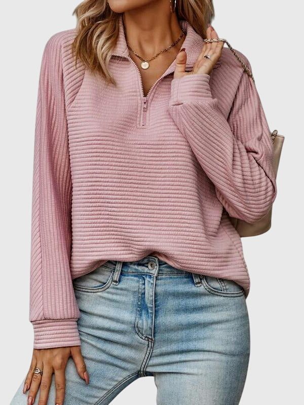 Ribbed Knit Half-Zip Pullover for Women - View 7